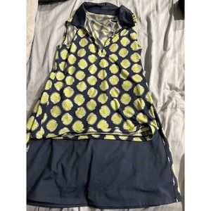 NWT Ladies TOMMY BAHAMA Navy & Curuba Lime Sleeveless Golf Shirt SP & Skirt SetM